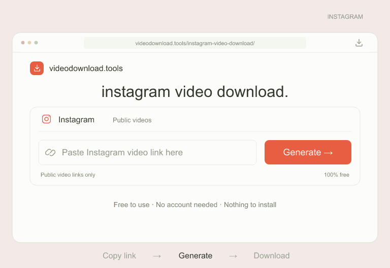 instagram video download example: Paste. Then generate.